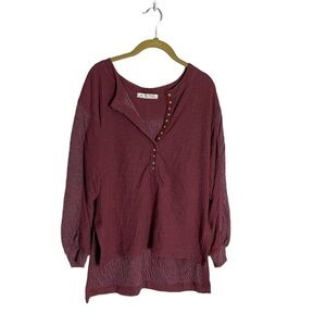 We the Free Red Slouchy Oversized Button Blouse XS